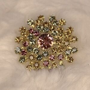 Elegant Purple and Gold Floral Brooch, New